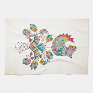 Boho-chic chick on flower tea towel