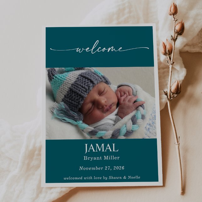 Boho Chic Classic Baby Photo Announcement Card (Creator Uploaded)