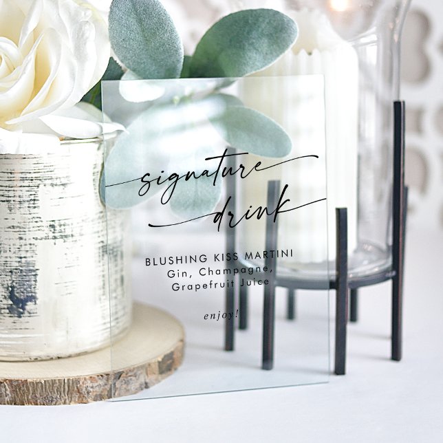Boho Chic Clear Acrylic Wedding Signature Drink Acrylic Sign (Boho Chic Clear Acrylic Wedding Signature Drink Acrylic Sign)