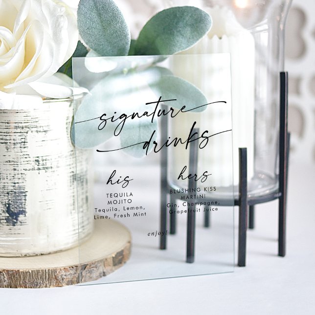 Boho Chic Clear Acrylic Wedding Signature Drinks Acrylic Sign (Boho Chic Clear Acrylic Wedding Signature Drinks Acrylic Sign)