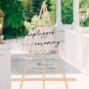 Boho Chic Clear Acrylic Wedding Unplugged Ceremony Acrylic Sign