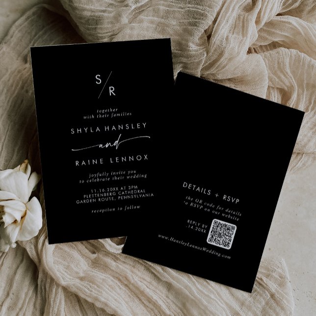 Boho Chic COLOR EDITABLE Monogram QR Code Wedding Invitation (Creator Uploaded)