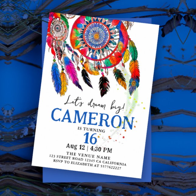 Boho Chic Colourful Dream Catcher Bday Watercolor Invitation (Creator Uploaded)