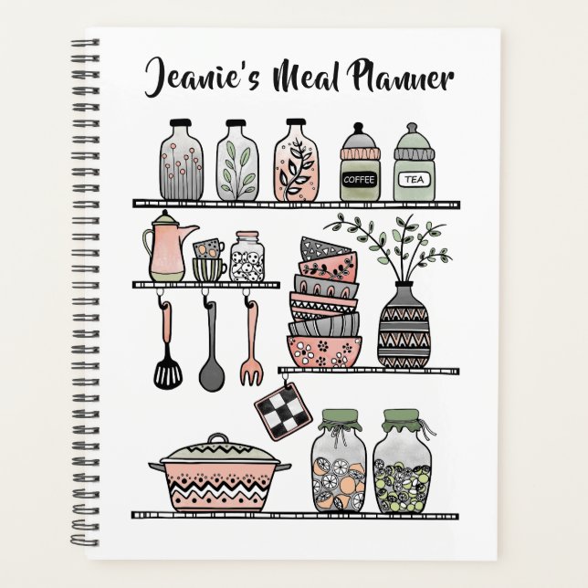 Boho-chic Coral Pink Kitchen Decor Healthy Meal Planner (Front)