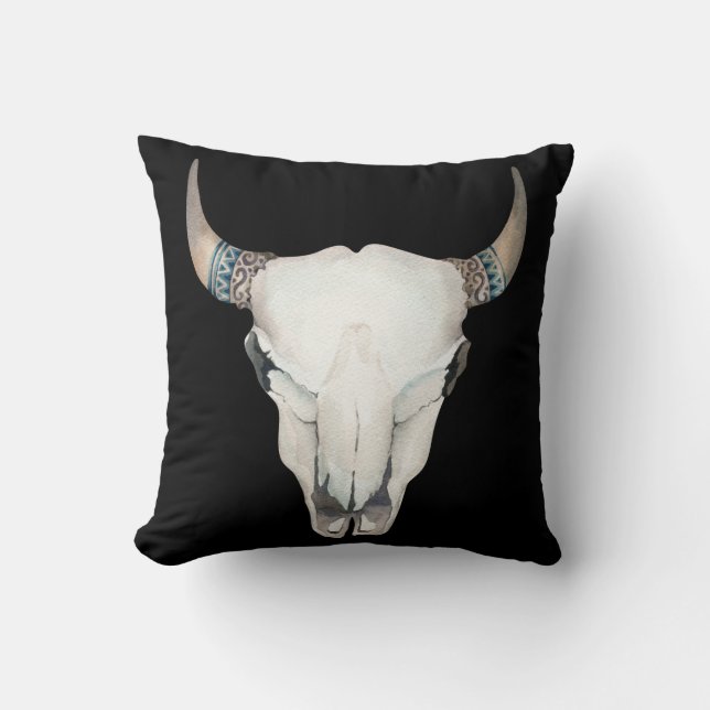 Boho Chic Cow Skull & Horns Farmhouse Country Chic Cushion (Front)
