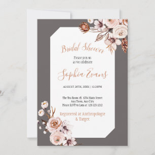 Boho Chic Cream and Brown Floral Bridal Shower Invitation
