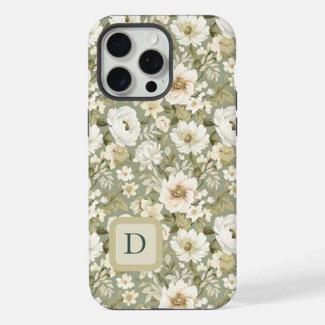 Boho Chic Cream and Sage Green Botanical Florals iPhone Case (Back)