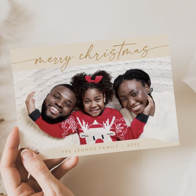 Boho Chic Cream Gold Easy Modern Photo Christmas Holiday Card (Creator Uploaded)