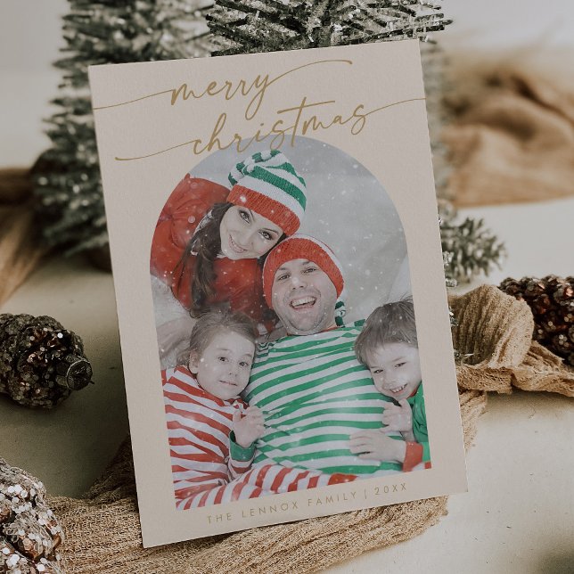 Boho Chic Cream Gold Fun Family Photo Christmas Holiday Card (Creator Uploaded)