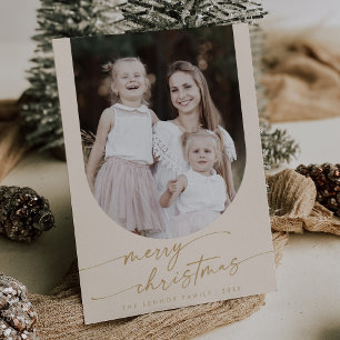 Boho Chic Cream Gold Photo Boho Family Christmas Holiday Card