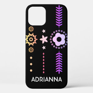 Boho Chic Custom Black Floral Design iPhone Case