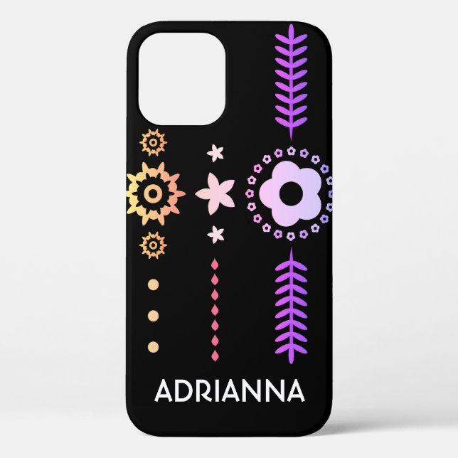 Boho Chic Custom Black Floral Design iPhone Case (Back)