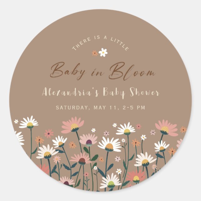 Boho Chic Daisy Baby in Bloom Shower Sticker (Front)