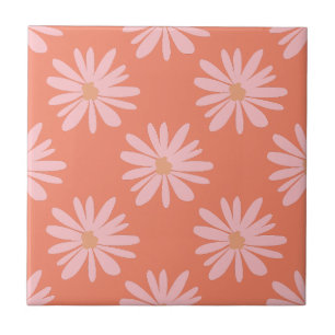 BOHO Chic Daisy Pattern Peach Orange Retro Floral Tile