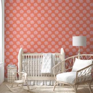BOHO Chic Daisy Pattern Salmon Peach Retro Floral Wallpaper
