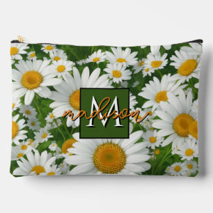 Boho chic daisy pattern white floral personalise accessory pouch