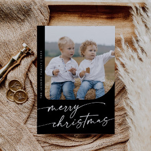 Boho Chic Dark Black DIY Simple Photo Christmas Holiday Card