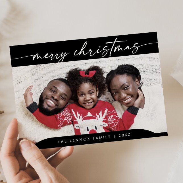 Boho Chic Dark Black Easy Modern Photo Christmas Holiday Card (Creator Uploaded)