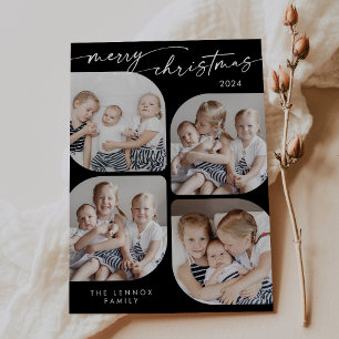 Boho Chic Dark Black Family Multi Photo Christmas Holiday Card