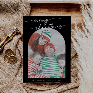 Boho Chic Dark Black Fun Family Photo Christmas Holiday Card