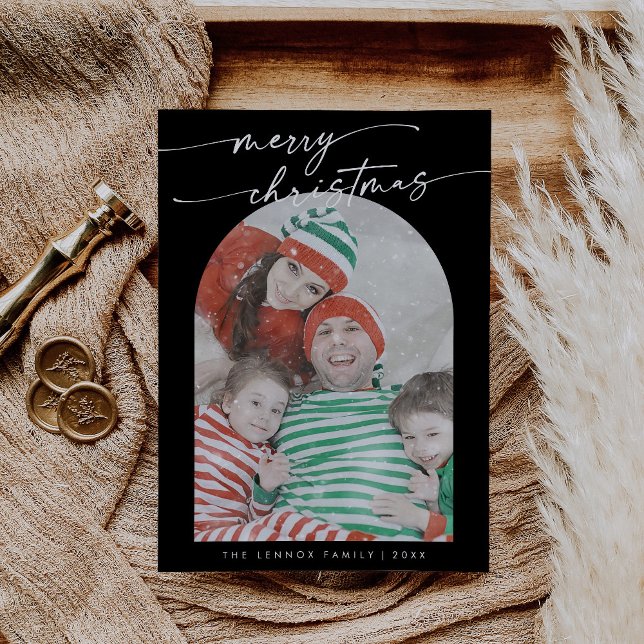 Boho Chic Dark Black Fun Family Photo Christmas Holiday Card (Creator Uploaded)