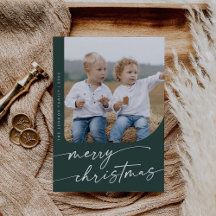 Boho Chic Dark Green DIY Simple Photo Christmas