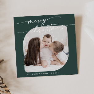 Boho Chic Dark Green Photo Cute Family Christmas Holiday Card