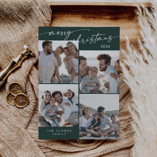 Boho Chic Dark Green Xmas Photo Unique Christmas Holiday Card