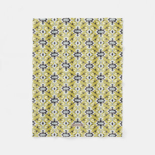 Boho chic dark grey and yellow ikat tribal pattern fleece blanket