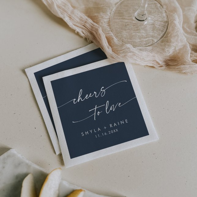 Boho Chic Dark Navy Blue Cheers to Love Wedding Napkin (Creator Uploaded)