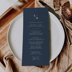 Boho Chic Dark Navy Blue Monogram Wedding Menu