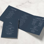 Boho Chic Dark Navy Blue Monogram Wedding Tri-Fold Programme<br><div class="desc">This boho chic dark navy blue monogram wedding tri-fold program is perfect for a minimalist wedding. The muted and moody neutral dark blue modern bohemian design features simple rustic calligraphy with a unique yet classic style. Personalise your wedding program with your initials, names, wedding date and location, your favourite quote...</div>