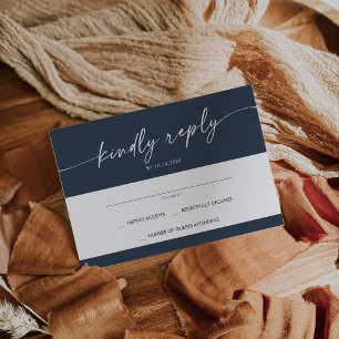 Boho Chic Dark Navy Blue Simple Wedding RSVP Card