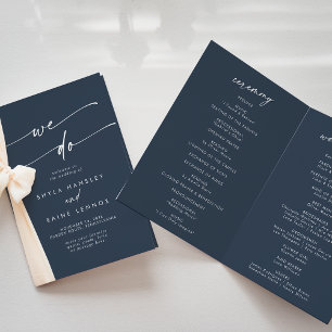 Boho Chic Dark Navy Blue We Do Folded Wedding Programme