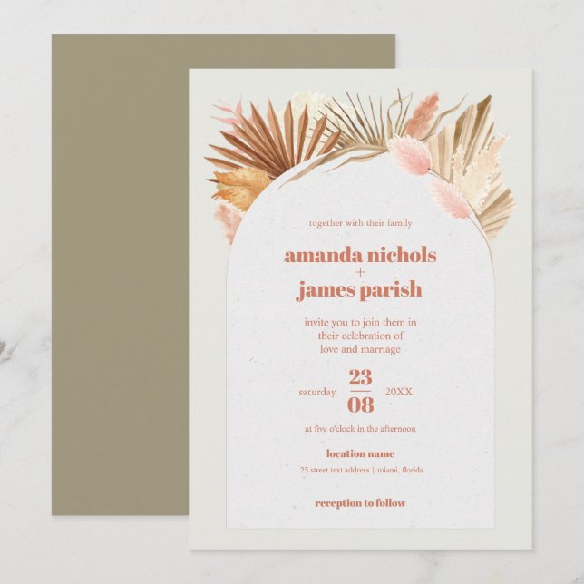Boho Chic Desert Dried Foliage and Pampas Wedding  Save The Date (Front/Back)
