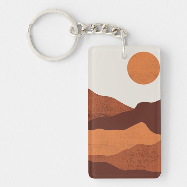 Boho Chic Desert Mountains Landscape Abstract Key Ring (Front)