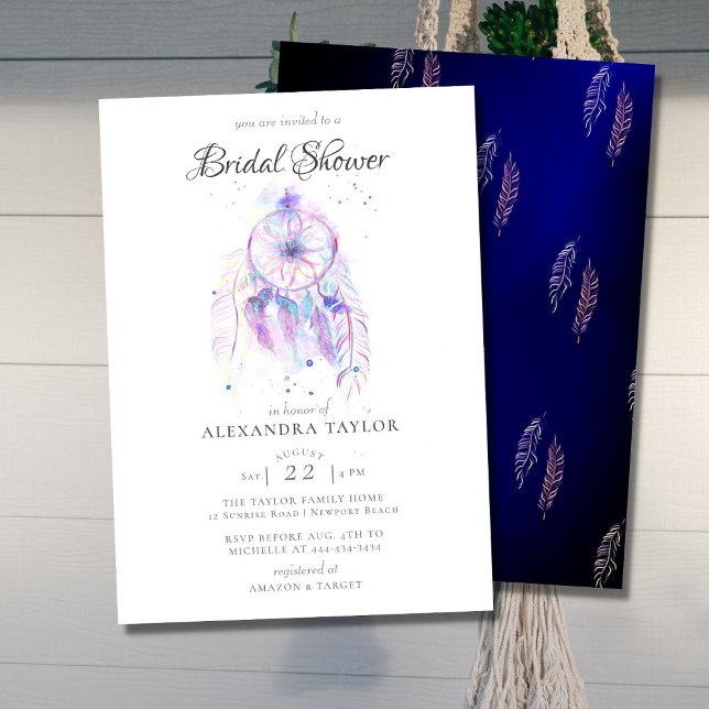 Boho Chic Dream Catcher Blue Elegant Bridal Shower Invitation (Creator Uploaded)