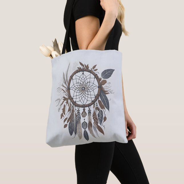 Boho Chic Dreamcatcher Earthy Toned Infused Charm Tote Bag (Close Up)