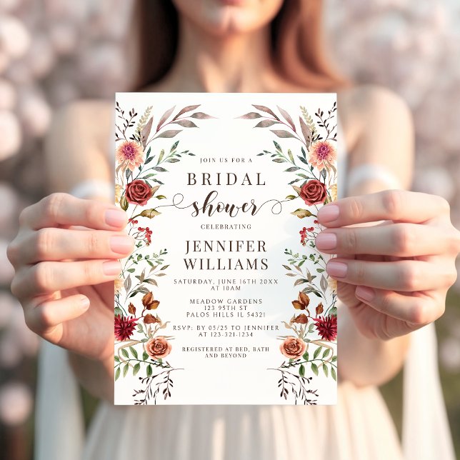 Boho Chic Dried Flowers Fall Autumn Bridal Shower Invitation (Creator Uploaded)