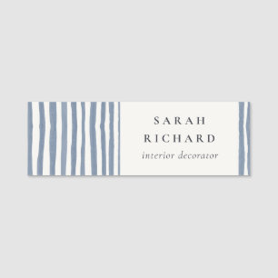 Boho Chic Dusky Blue Watercolor Hand Drawn Strips Name Tag