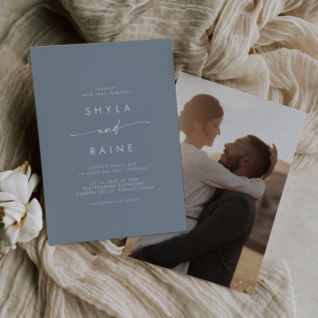 Boho Chic Dusty Blue Casual Photo Wedding Invitation (Creator Uploaded)