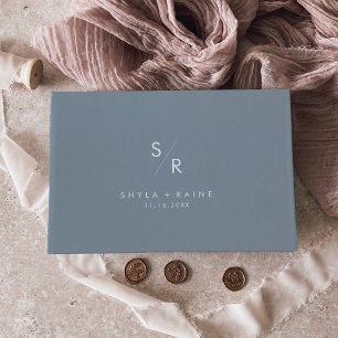 Boho Chic Dusty Blue Monogram Wedding Guest Book