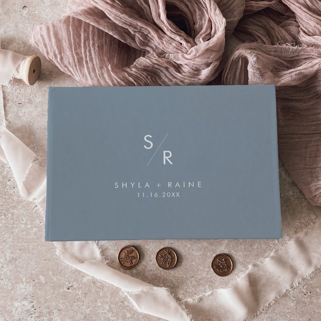 Boho Chic Dusty Blue Monogram Wedding Guest Book (Creator Uploaded)