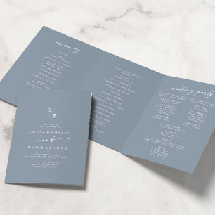Boho Chic Dusty Blue Monogram Wedding Tri-Fold Programme