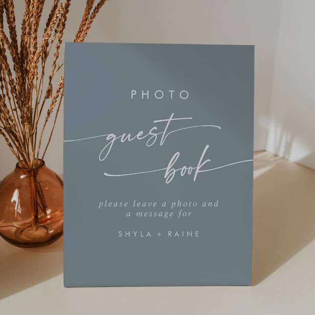 Boho Chic Dusty Blue Photo Guest Book Wedding Pedestal Sign (Creator Uploaded)
