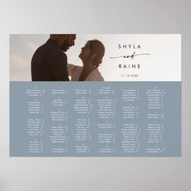 Boho Chic Dusty Blue Picture Seating Chart (Front)