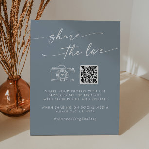 Boho Chic Dusty Blue Share the Love QR Code Pedestal Sign