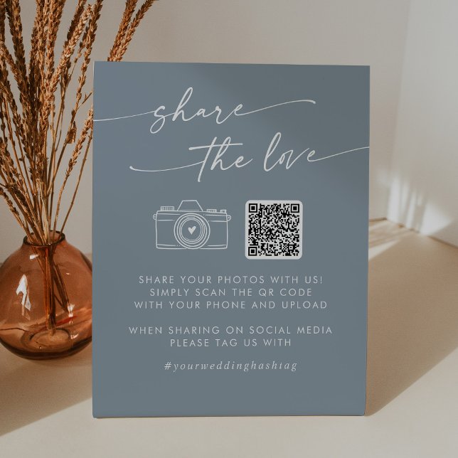 Boho Chic Dusty Blue Share the Love QR Code Pedestal Sign (Creator Uploaded)