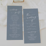 Boho Chic Dusty Blue Tea Length Wedding Programme<br><div class="desc">This boho chic dusty blue tea length wedding program is perfect for a minimalist wedding ceremony. The neutral light blue grey modern bohemian design features simple rustic calligraphy with a unique yet classic style. Personalise your wedding program with you names, wedding date, location, order of service, wedding party and optional...</div>