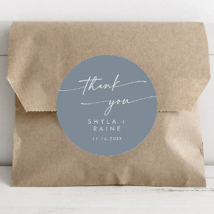 Boho Chic Dusty Blue Thank You Wedding Favour Classic Round Sticker